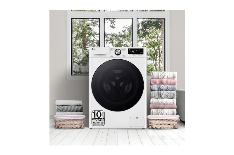 LG Lavadora 10kg , 1400rpm Un 10% más eficiente que A, TurboWash 360º- Steam +, F4WR7010AGW