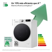 LG Lavadora 10kg ,  1400rpm  Un 10% más eficiente que A,   TurboWash 360º- Steam +, F4WR7010AGW