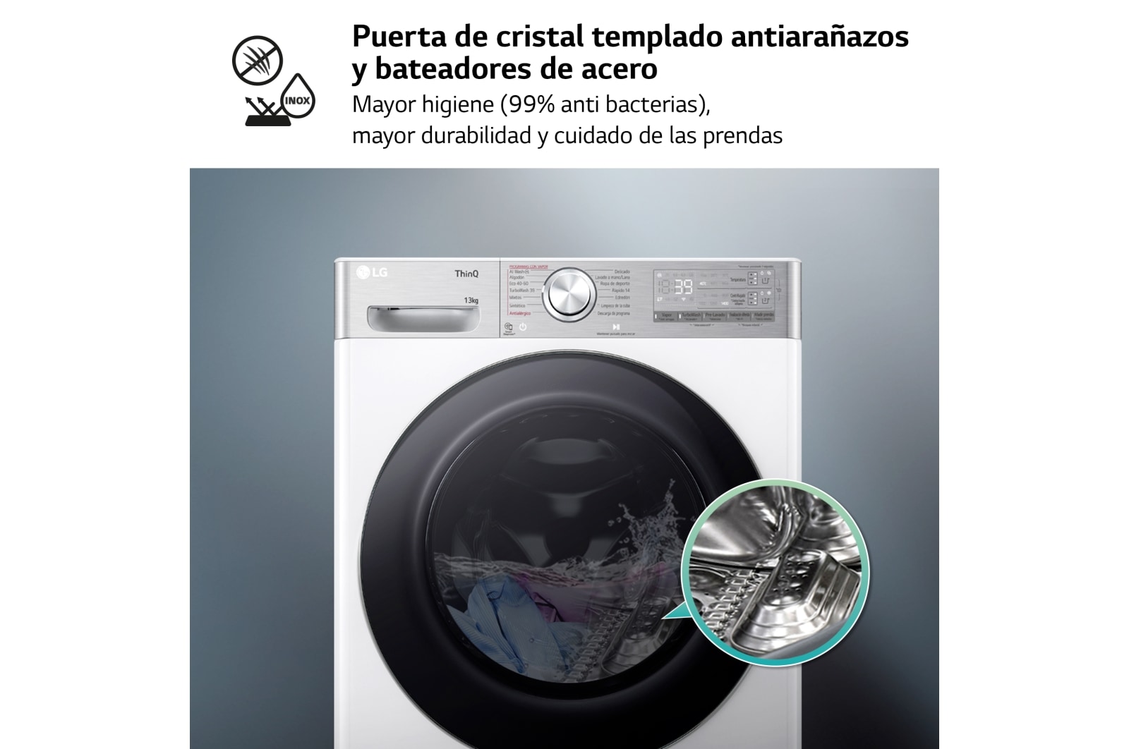 LG Lavadora inteligente AI Direct Drive. TurboWash 360º, Autodosificación, 13kg , 1400rpm Un 20% más eficiente que A, Serie 950, F4WR9513A2W