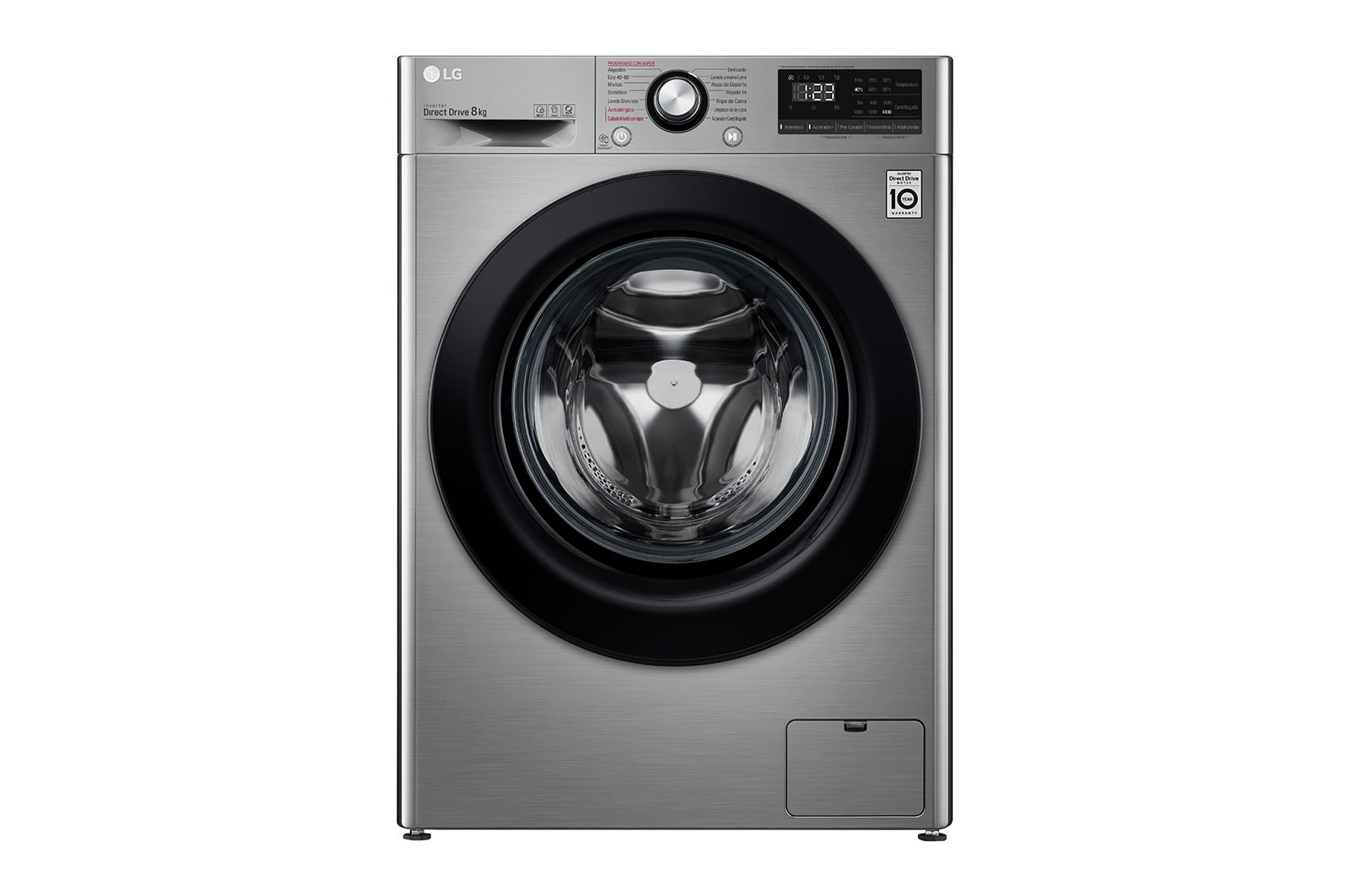 LG Lavadora inteligente AI Direct Drive 8kg, 1400rpm, Clasificación C,  Inox antihuellas, Serie 300, F4WV3008S6S