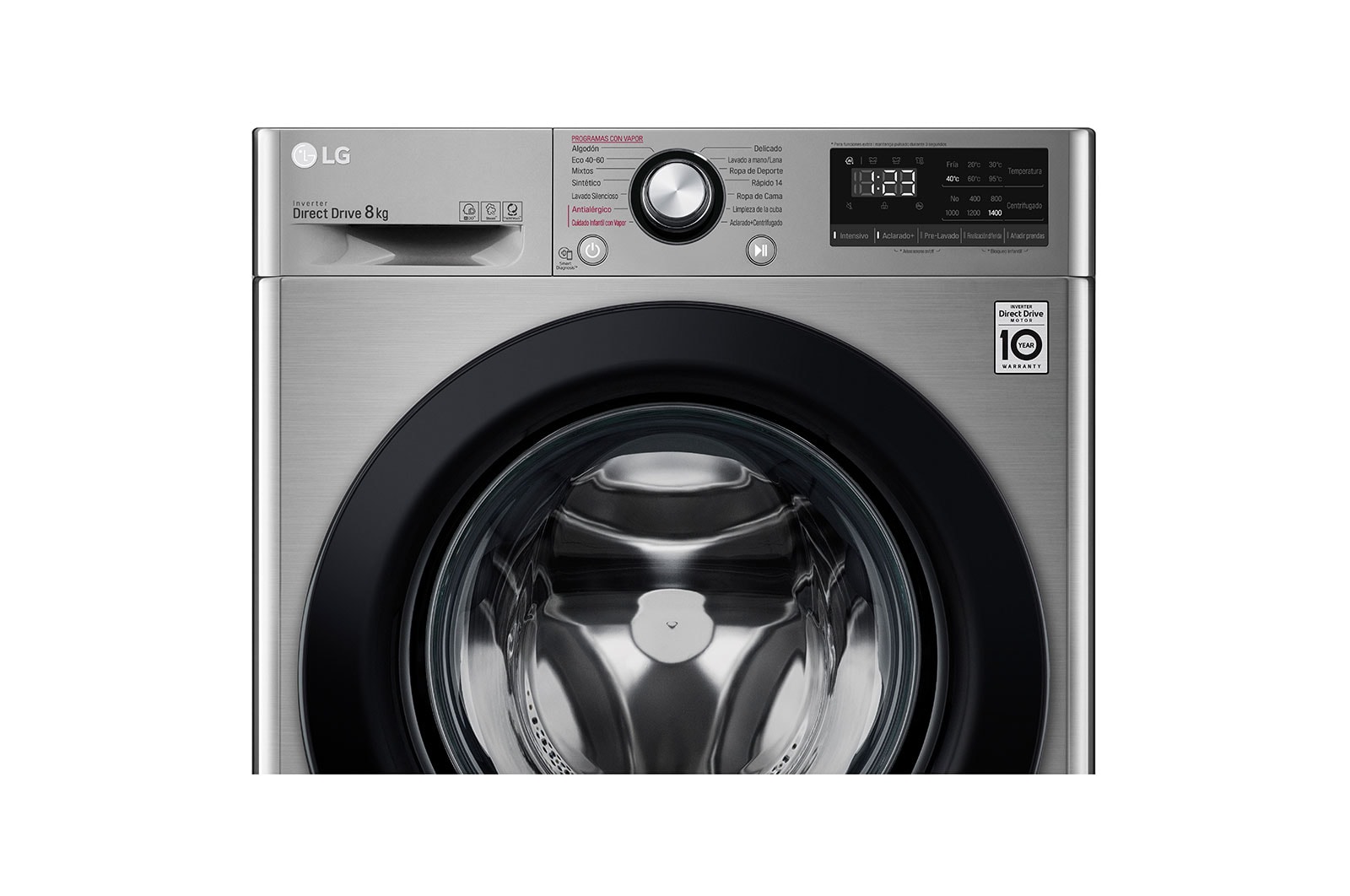 LG Lavadora inteligente AI Direct Drive 8kg, 1400rpm, Clasificación C,  Inox antihuellas, Serie 300, F4WV3008S6S