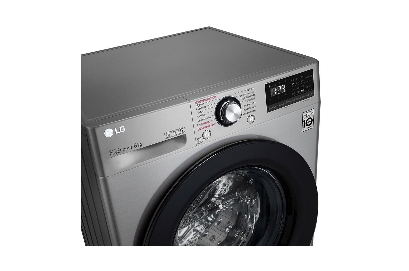 LG Lavadora inteligente AI Direct Drive 8kg, 1400rpm, Clasificación C,  Inox antihuellas, Serie 300, F4WV3008S6S