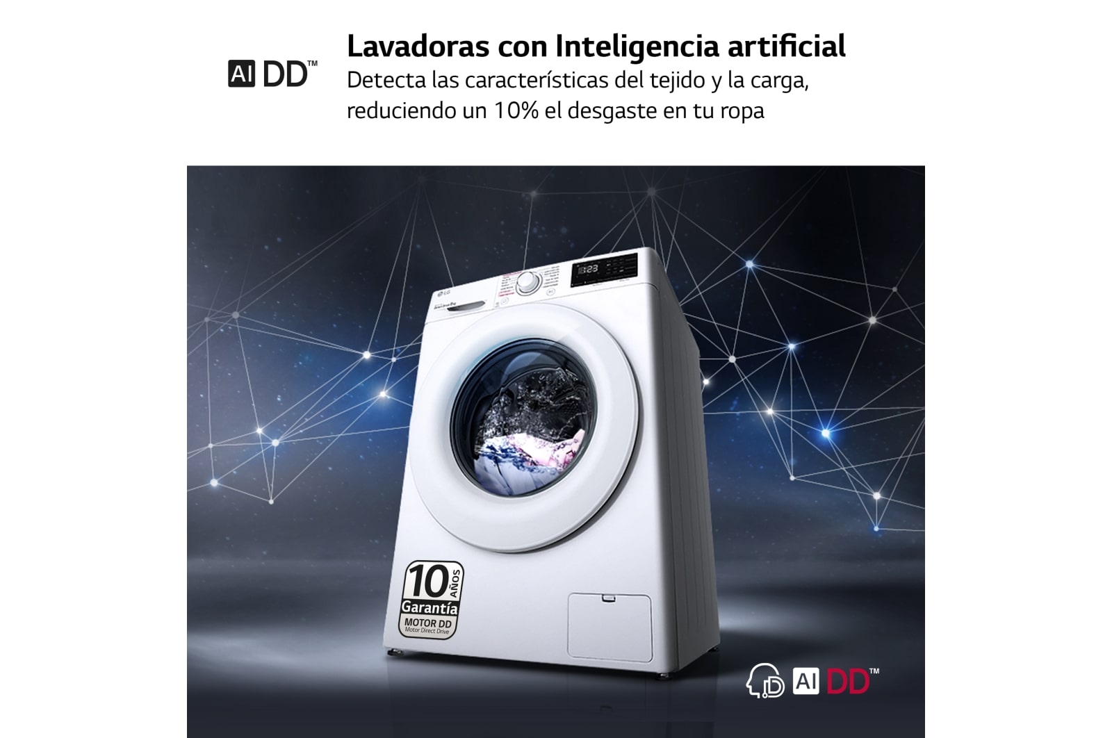 LG Lavadora inteligente AI Direct Drive 9kg, 1400rpm, Clasificación B, Blanca, Serie 300, F4WV3009S3W