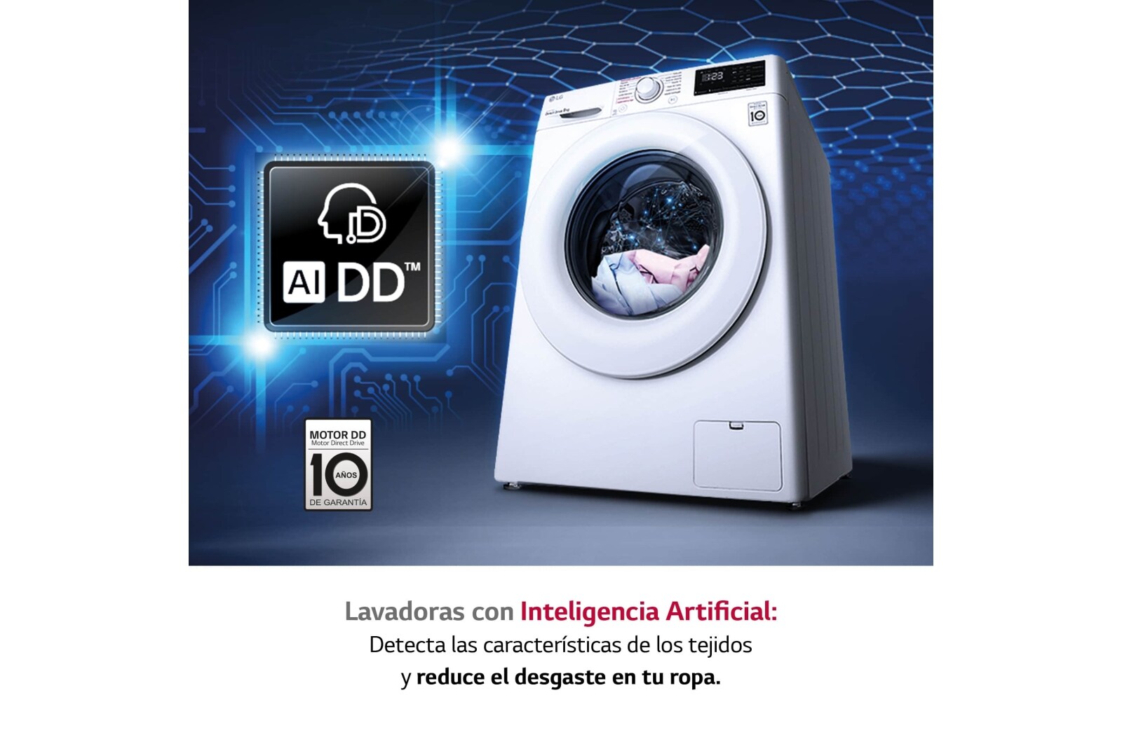 LG Lavadora inteligente AI Direct Drive TM, con Vapor, 9kg, 1400 Clasificación A, Blanca , Serie 300, F4WV309S3WA