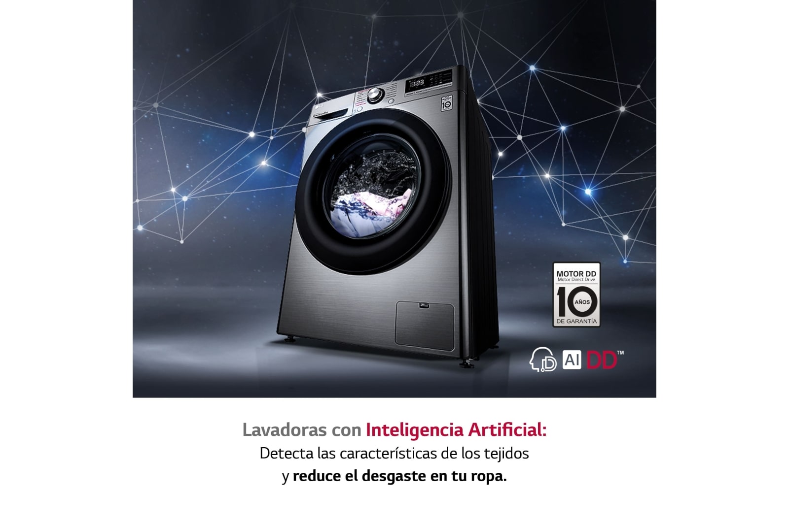 LG Lavadora inteligente AI Direct Drive <sup>TM</sup>, con Vapor, 9kg, 1400 Clasificación A, Inox antihuellas , Serie 300, F4WV309S6SA