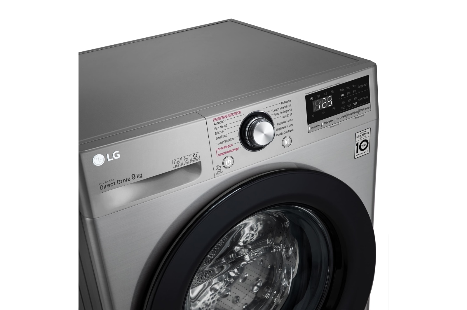 LG Lavadora inteligente AI Direct Drive <sup>TM</sup>, con Vapor, 9kg, 1400 Clasificación A, Inox antihuellas , Serie 300, F4WV309S6SA