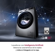 LG Lavadora inteligente AI Direct Drive <sup>TM</sup>, con Vapor, 9kg, 1400 Clasificación A, Inox antihuellas , Serie 300, F4WV309S6SA