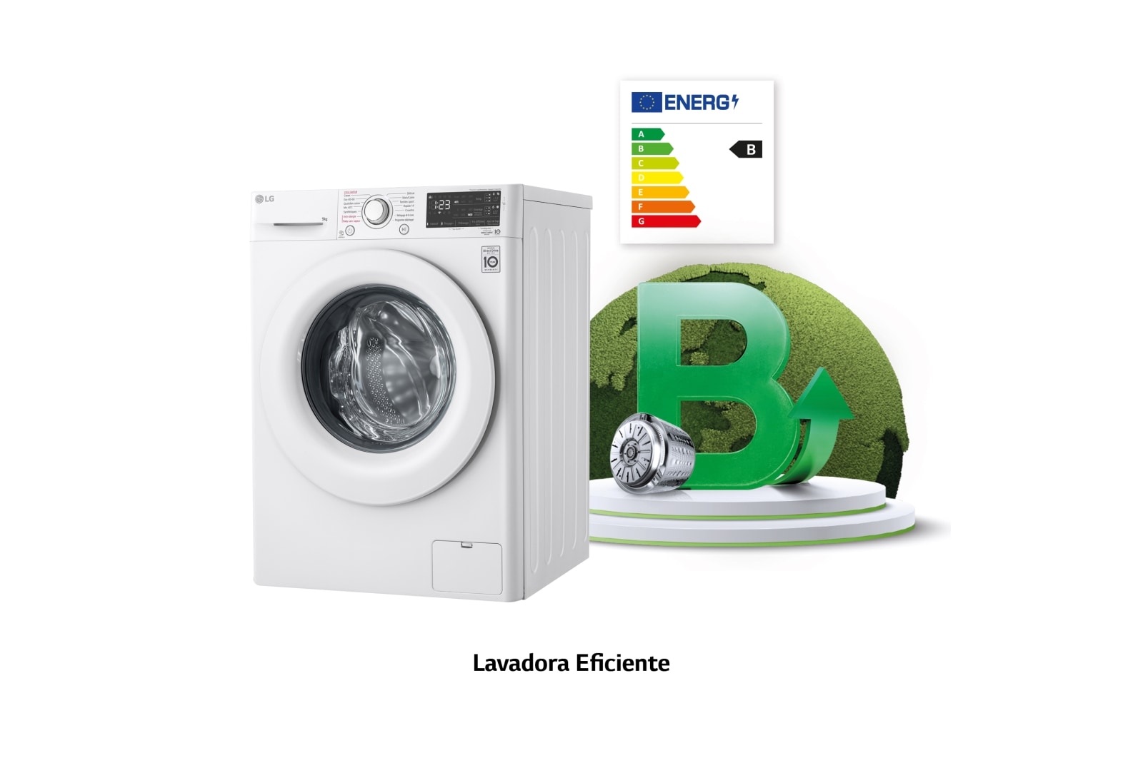 LG Lavadora inteligente  AI Direct Drive TM, con Vapor, autodosificación detergente, 9kg, 1400,  Clasificación B Blanca, Serie 350, F4WV3509S3W