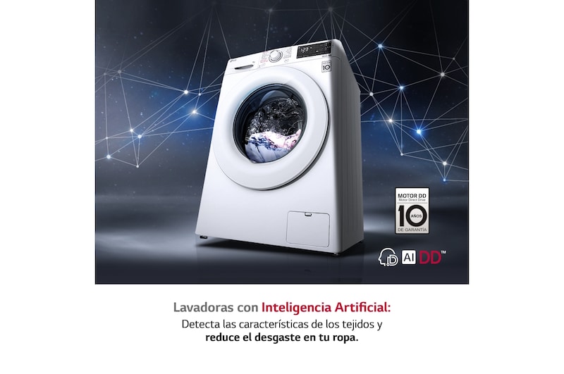 LG Lavadora inteligente  AI Direct Drive TM, con Vapor, autodosificación detergente, 9kg, 1400,  Clasificación B Blanca, Serie 350, F4WV3509S3W