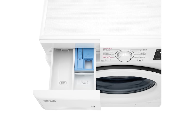LG Lavadora inteligente  AI Direct Drive TM, con Vapor, autodosificación detergente, 9kg, 1400,  Clasificación B Blanca, Serie 350, F4WV3509S3W