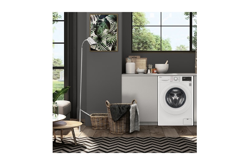 LG Lavadora inteligente  AI Direct Drive TM, con Vapor, autodosificación detergente, 9kg, 1400,  Clasificación B Blanca, Serie 350, F4WV3509S3W