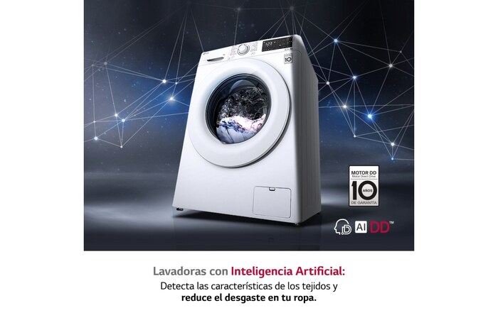 LG Lavadora inteligente  AI Direct Drive TM, con Vapor, autodosificación detergente, 9kg, 1400,  Clasificación B Blanca, Serie 350, F4WV3509S3W
