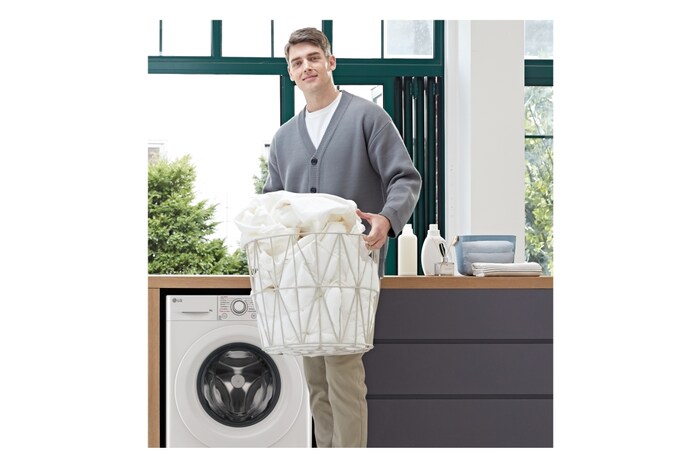 LG Lavadora inteligente  AI Direct Drive TM, con Vapor, autodosificación detergente, 9kg, 1400,  Clasificación B Blanca, Serie 350, F4WV3509S3W