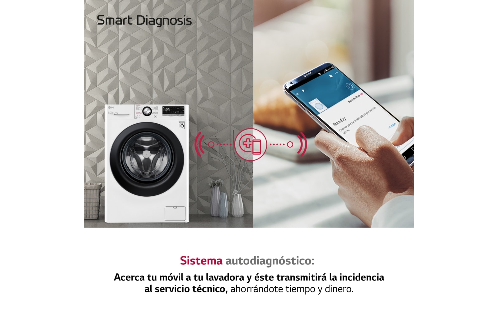 LG Lavadora inteligente  AI Direct Drive<sup>TM</sup>, con Vapor, autodosificación detergente, 9kg, 1400,  Clasificación B Blanca, Serie 350, F4WV3509S6W