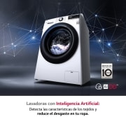 LG Lavadora inteligente  AI Direct Drive<sup>TM</sup>, con Vapor, autodosificación detergente, 9kg, 1400,  Clasificación B Blanca, Serie 350, F4WV3509S6W