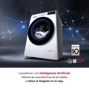 LG Lavadora inteligente AI Direct Drive con autodosificación de detergente, 10,5kg, 1400rpm, Clasificación B, Blanca, Serie 350, F4WV3510S0W