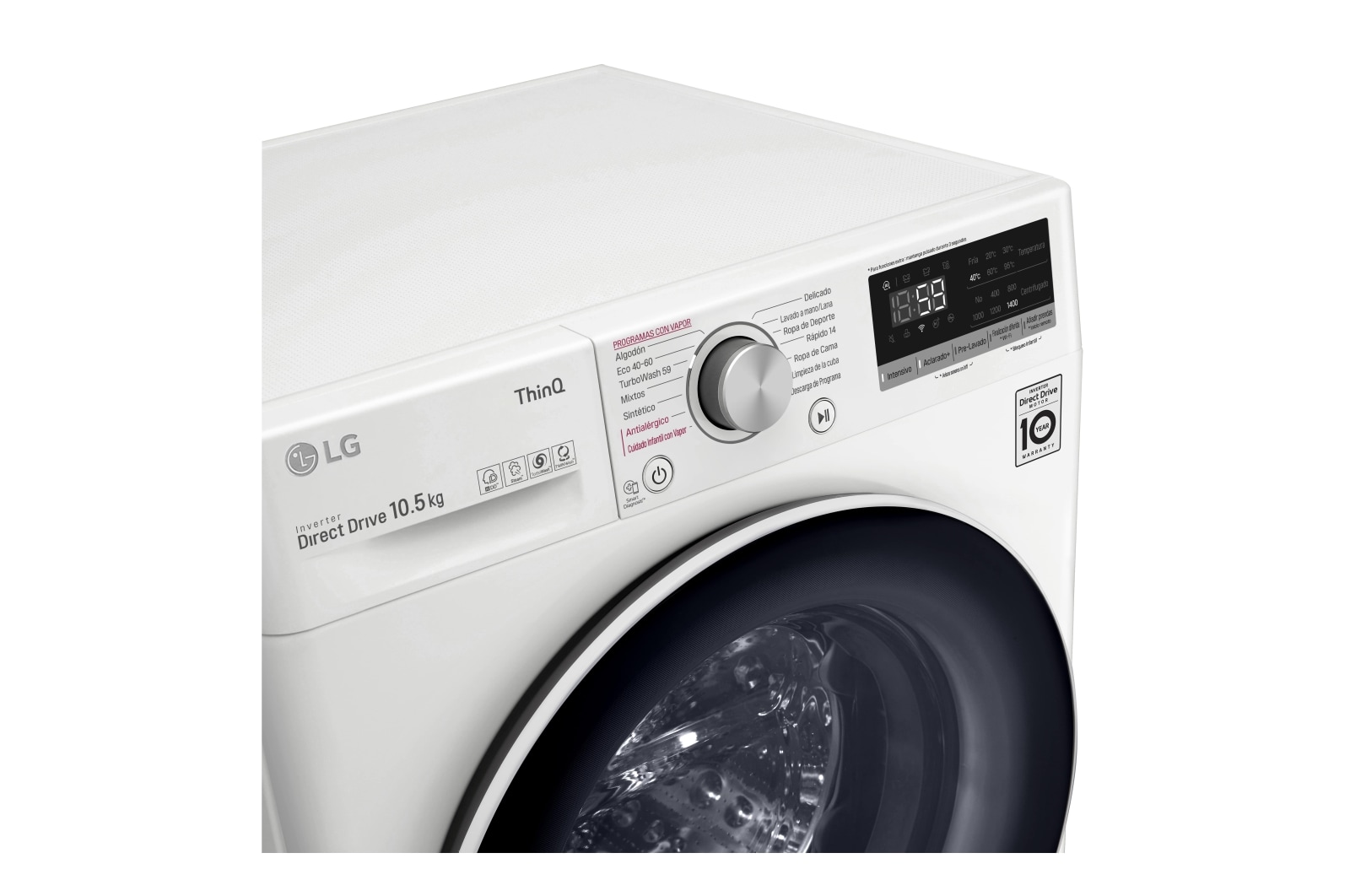 LG Lavadora inteligente AI Direct Drive 10,5kg, 1400rpm, Clasificación B, Blanca, Serie 700, F4WV5010S0W