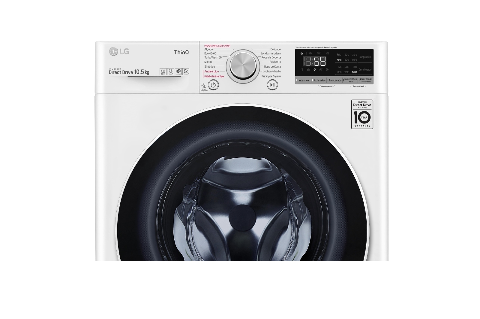 LG Lavadora inteligente AI Direct Drive 10,5kg, 1400rpm, Clasificación B, Blanca, Serie 700, F4WV5010S0W