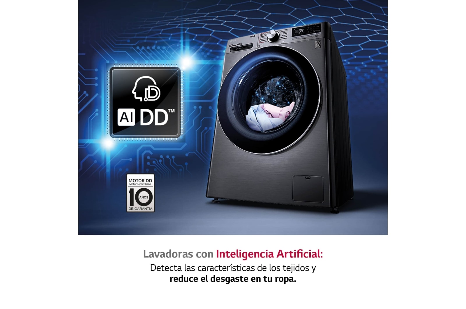 LG Lavadora inteligente AI Direct Drive™, TurboWash 59, 10,5kg, 1400rpm, Clasificación B, Inox antihuellas, Serie 700, F4WV5010S2S