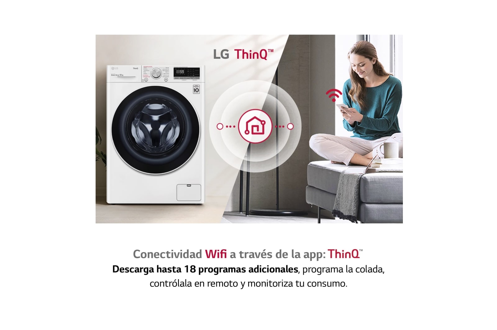 LG Lavadora inteligente AI Direct Drive 12kg, 1400rpm, Clasificación B, Blanca, Serie 500, F4WV5012S0W