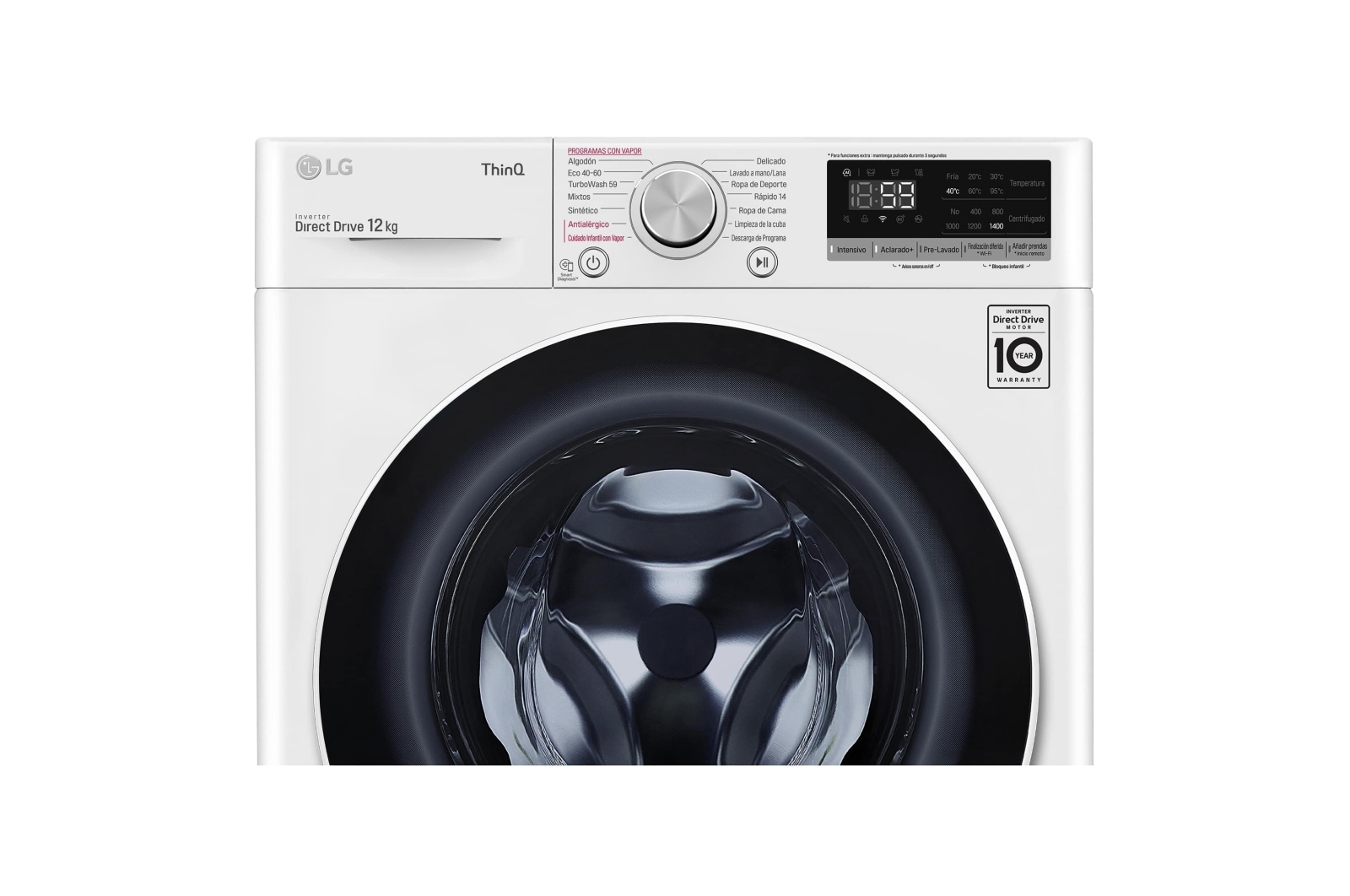 LG Lavadora inteligente AI Direct Drive 12kg, 1400rpm, Clasificación B, Blanca, Serie 500, F4WV5012S0W