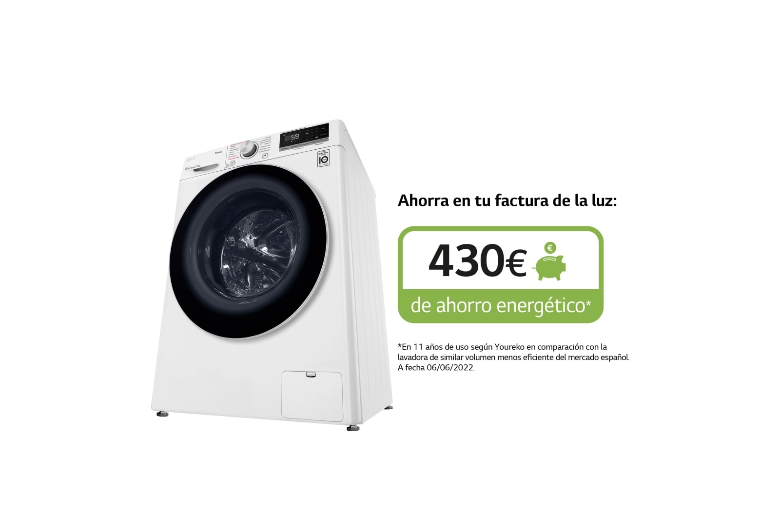 LG Lavadora inteligente AI Direct Drive™, TurboWash 59, 9kg, 1400rpm, Clasificación A, Blanca, Serie 500, F4WV509SMAW