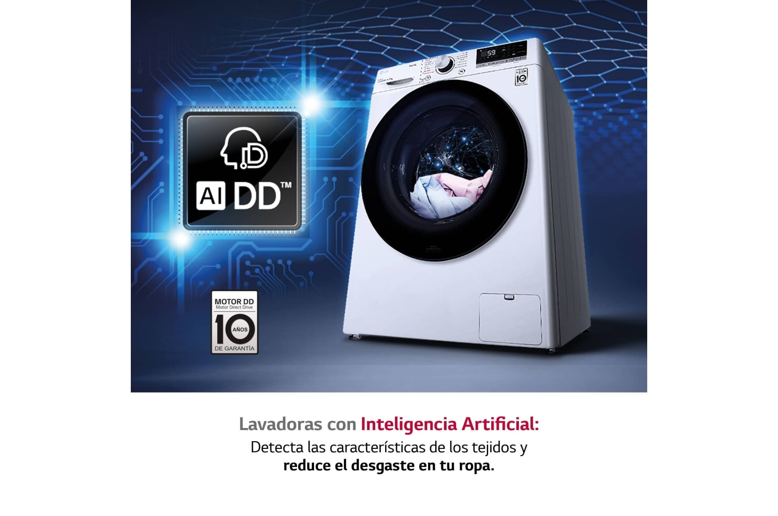 LG Lavadora inteligente AI Direct Drive™, TurboWash 59, 9kg, 1400rpm, Clasificación A, Blanca, Serie 500, F4WV509SMAW