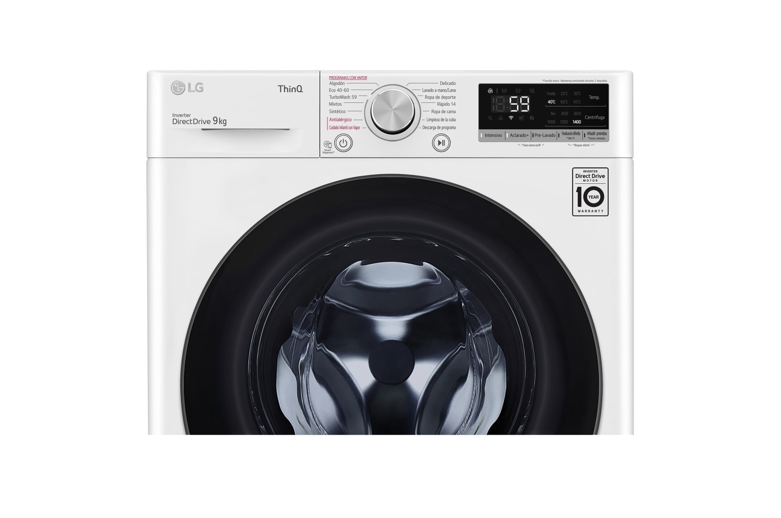 LG Lavadora inteligente AI Direct Drive™, TurboWash 59, 9kg, 1400rpm, Clasificación A, Blanca, Serie 500, F4WV509SMAW