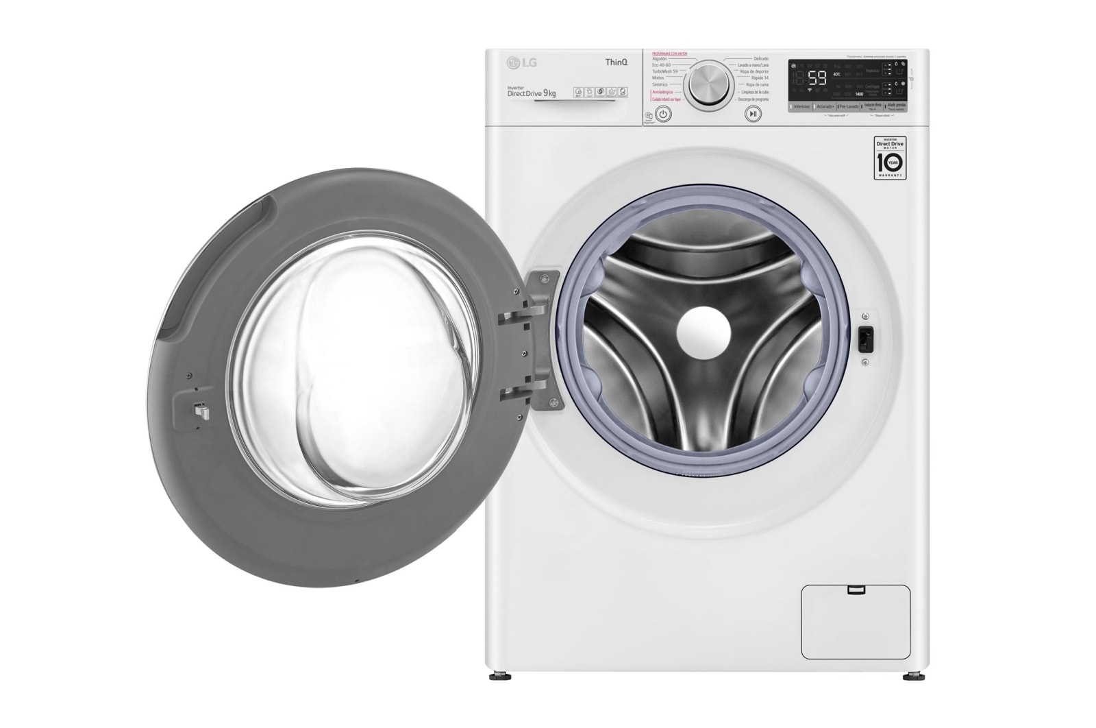 LG Lavadora inteligente AI Direct Drive™, TurboWash 59, con autodosificación de detergente, 9kg, 1400rpm, Clasificación B, Blanca, Serie 550, F4WV5509S1W