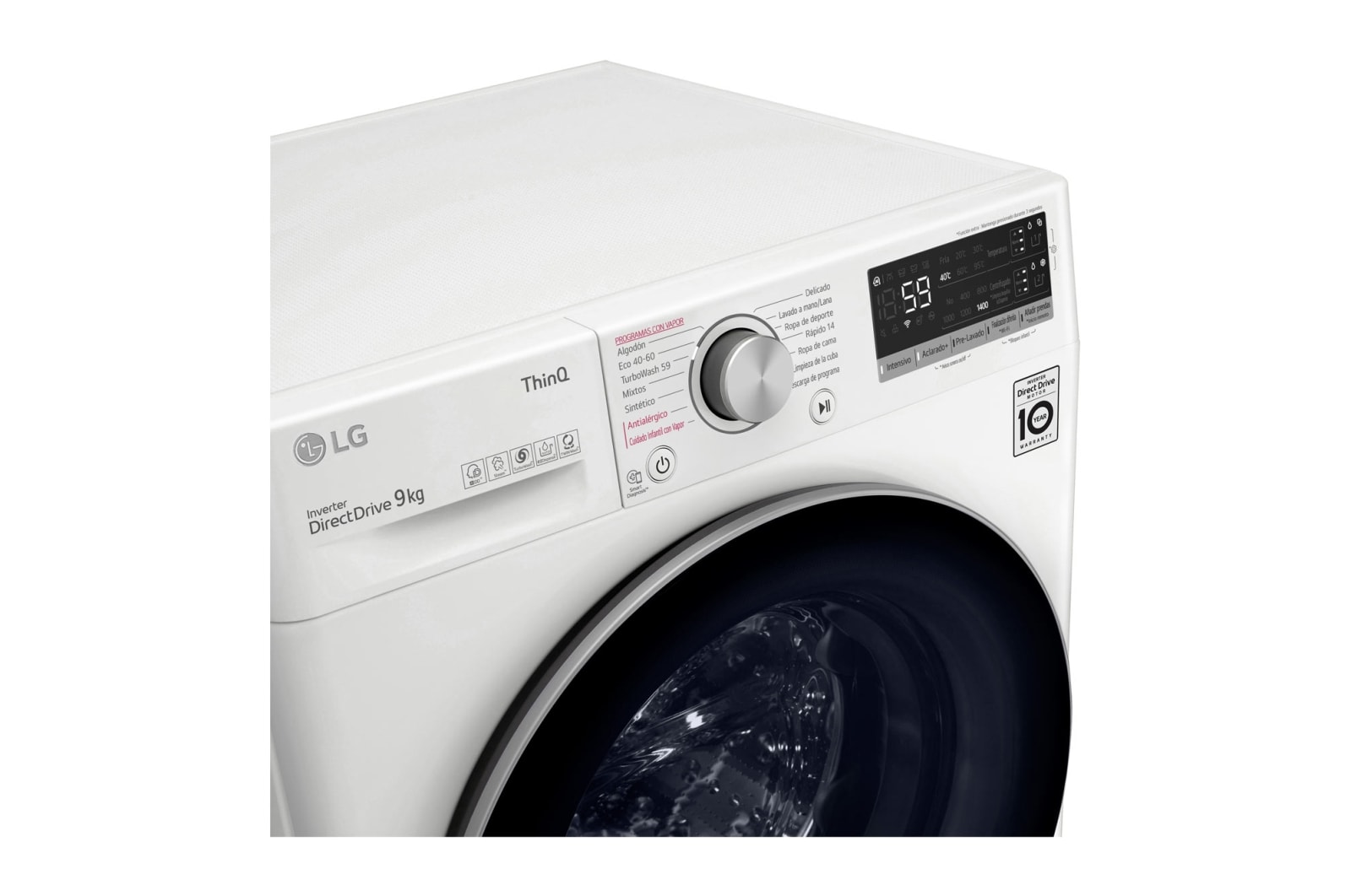 LG Lavadora inteligente AI Direct Drive™, TurboWash 59, con autodosificación de detergente, 9kg, 1400rpm, Clasificación B, Blanca, Serie 550, F4WV5509S1W