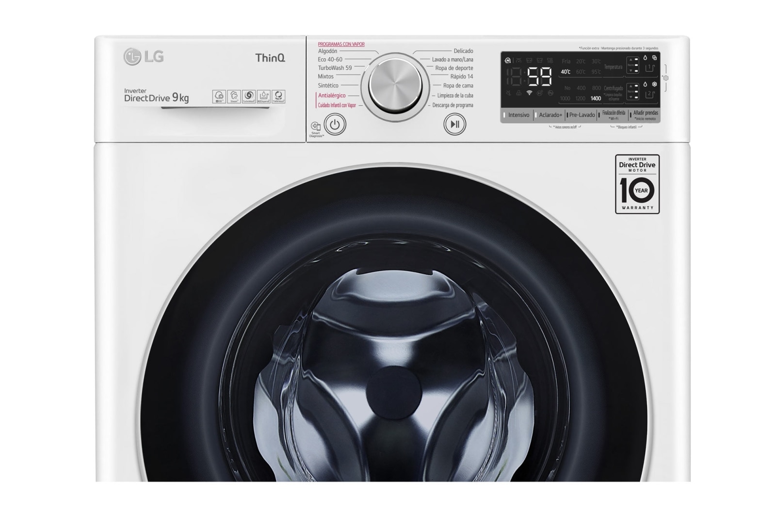 LG Lavadora inteligente AI Direct Drive™, TurboWash 59, con autodosificación de detergente, 9kg, 1400rpm, Clasificación B, Blanca, Serie 550, F4WV5509S1W