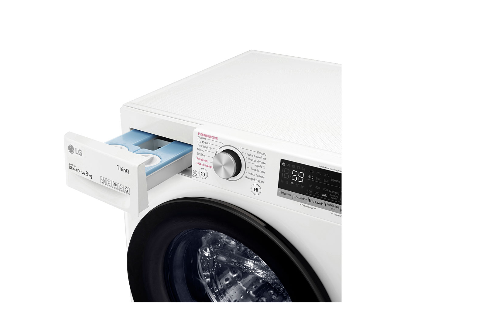 LG Lavadora inteligente  AI Direct Drive con Autodosificación de detergente, 9kg, 1400rpm, Clasificación B, Blanca, Serie 550, F4WV5509SMW