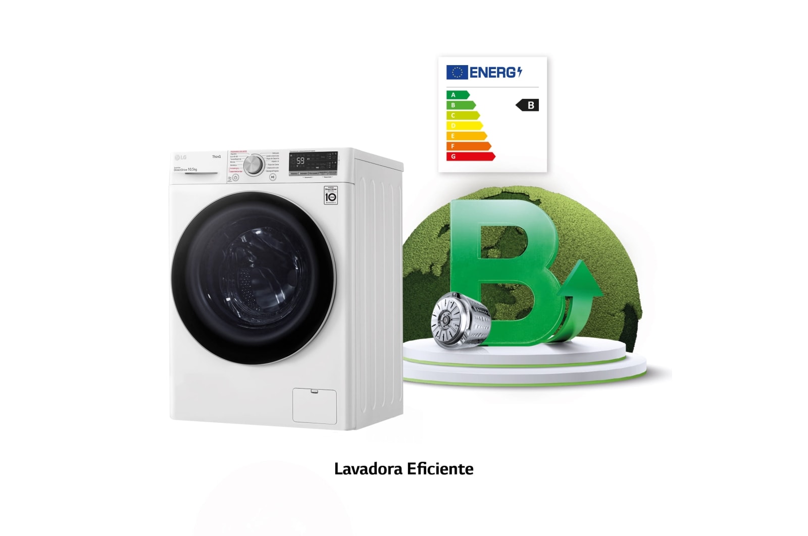 LG Lavadora inteligente AI Direct Drive TM, TurboWash 59,  con autodosificación de detergente,  10,5kg, 1400rpm,  Clasifiación B  Blanca, Serie 550, F4WV5510S1W