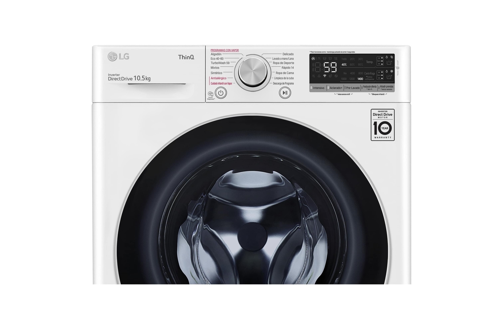 LG Lavadora inteligente AI Direct Drive TM, TurboWash 59,  con autodosificación de detergente,  10,5kg, 1400rpm,  Clasifiación B  Blanca, Serie 550, F4WV5510S1W