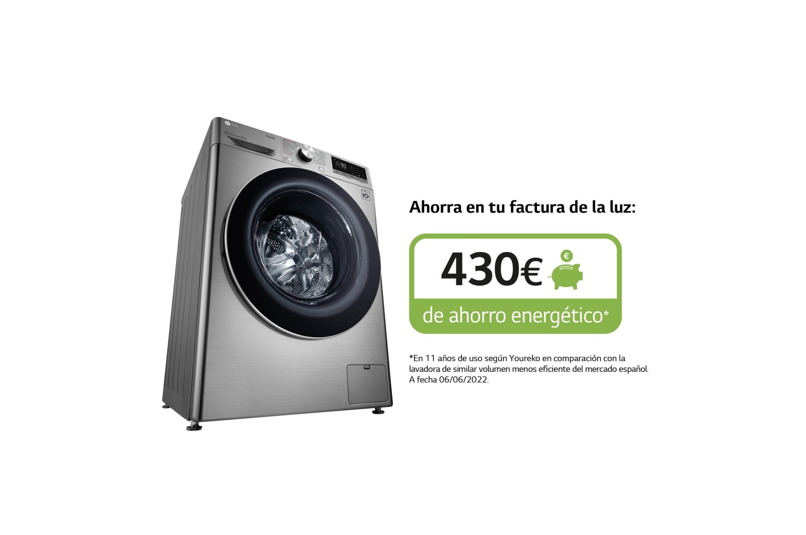 LG Lavadora inteligente AI Direct Drive 9kg, 1400rpm, Clasificación A, Inox antihuellas, Serie 700, F4WV7009S2S