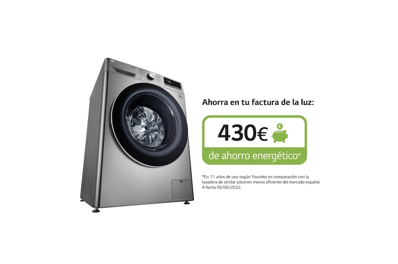 LG Lavadora inteligente AI Direct Drive 9kg, 1400rpm, Clasificación A, Inox antihuellas, Serie 700, F4WV7009S2S