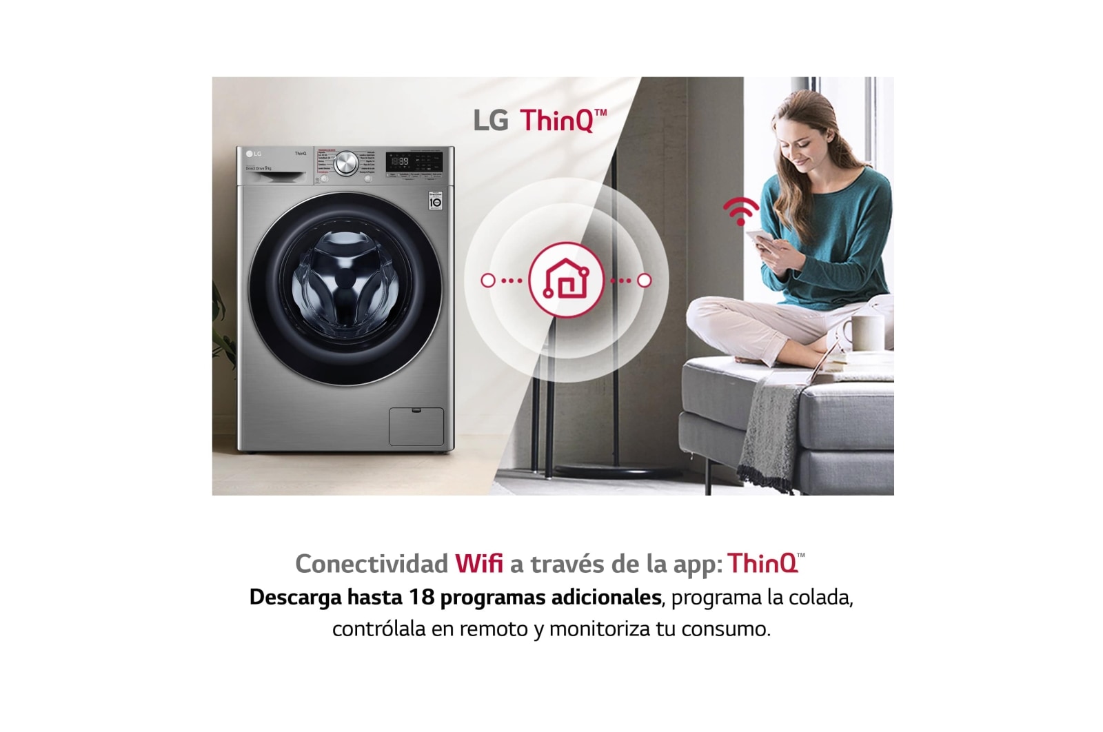 LG Lavadora inteligente AI Direct Drive 9kg, 1400rpm, Clasificación A, Inox antihuellas, Serie 700, F4WV7009S2S