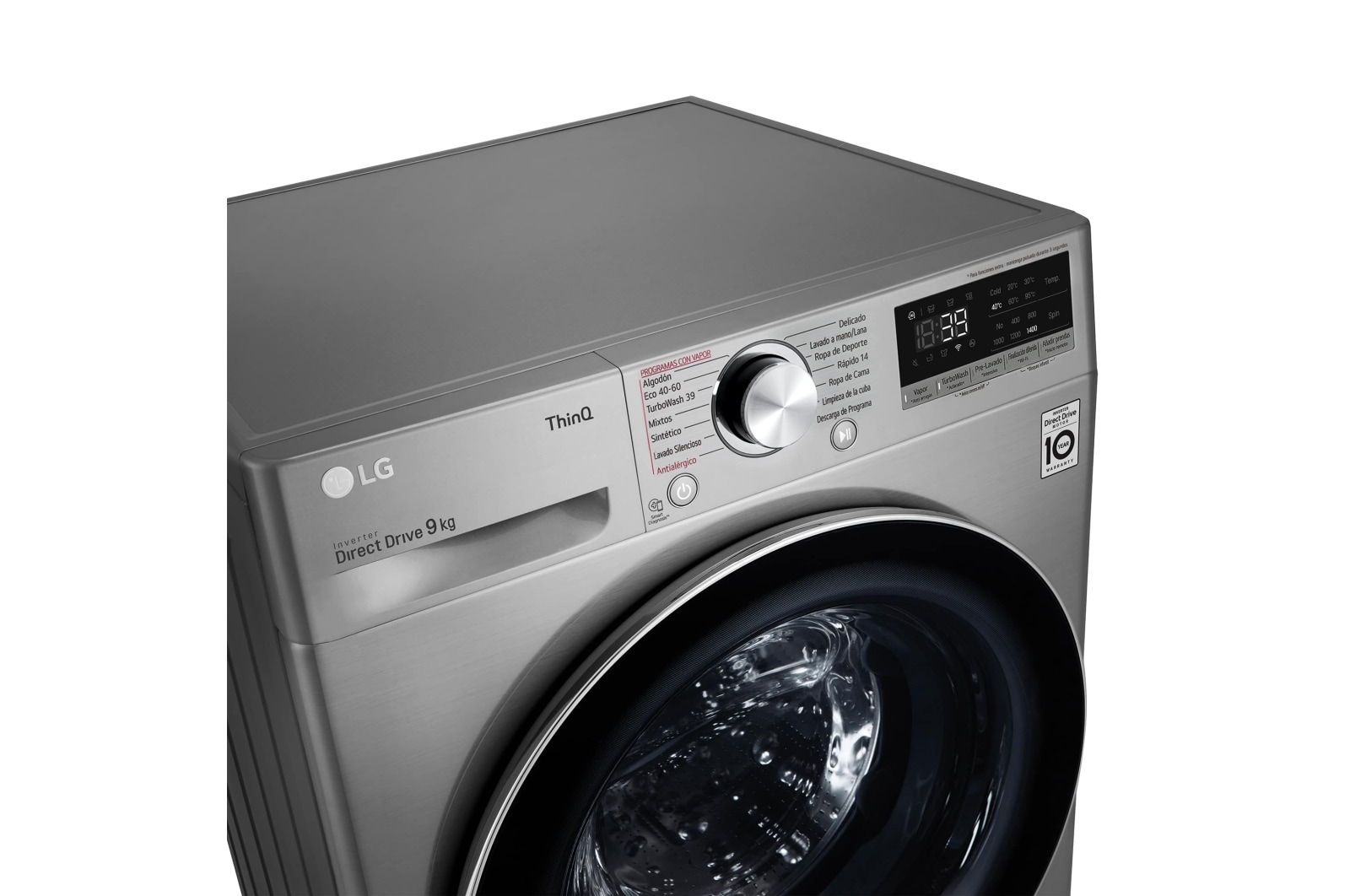 LG Lavadora inteligente AI Direct Drive 9kg, 1400rpm, Clasificación A, Inox antihuellas, Serie 700, F4WV7009S2S