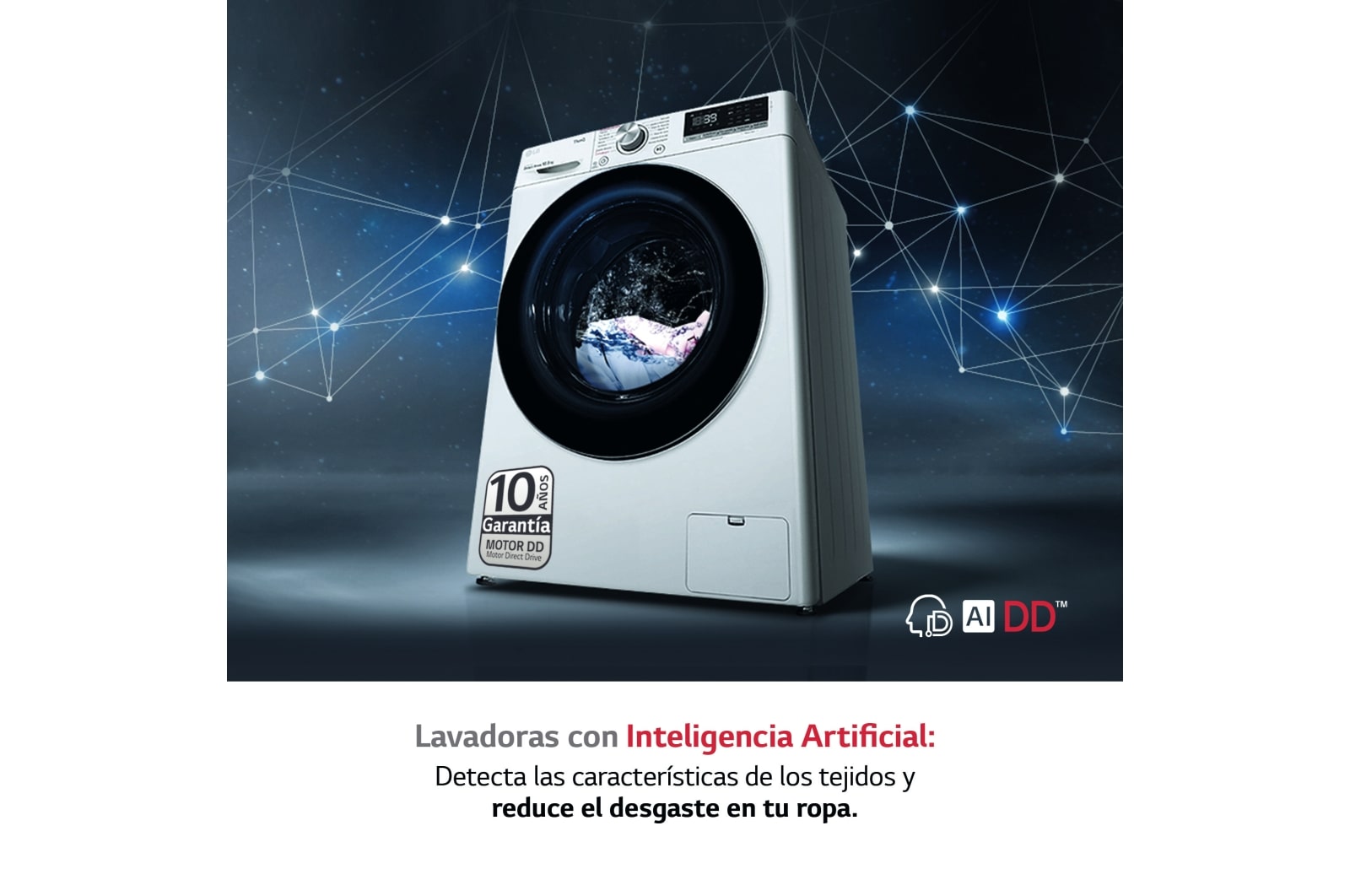 LG Lavadora inteligente AI Direct Drive 10.5kg, 1400rpm, Clasificación A, Blanca, Serie 700, F4WV7010S2W