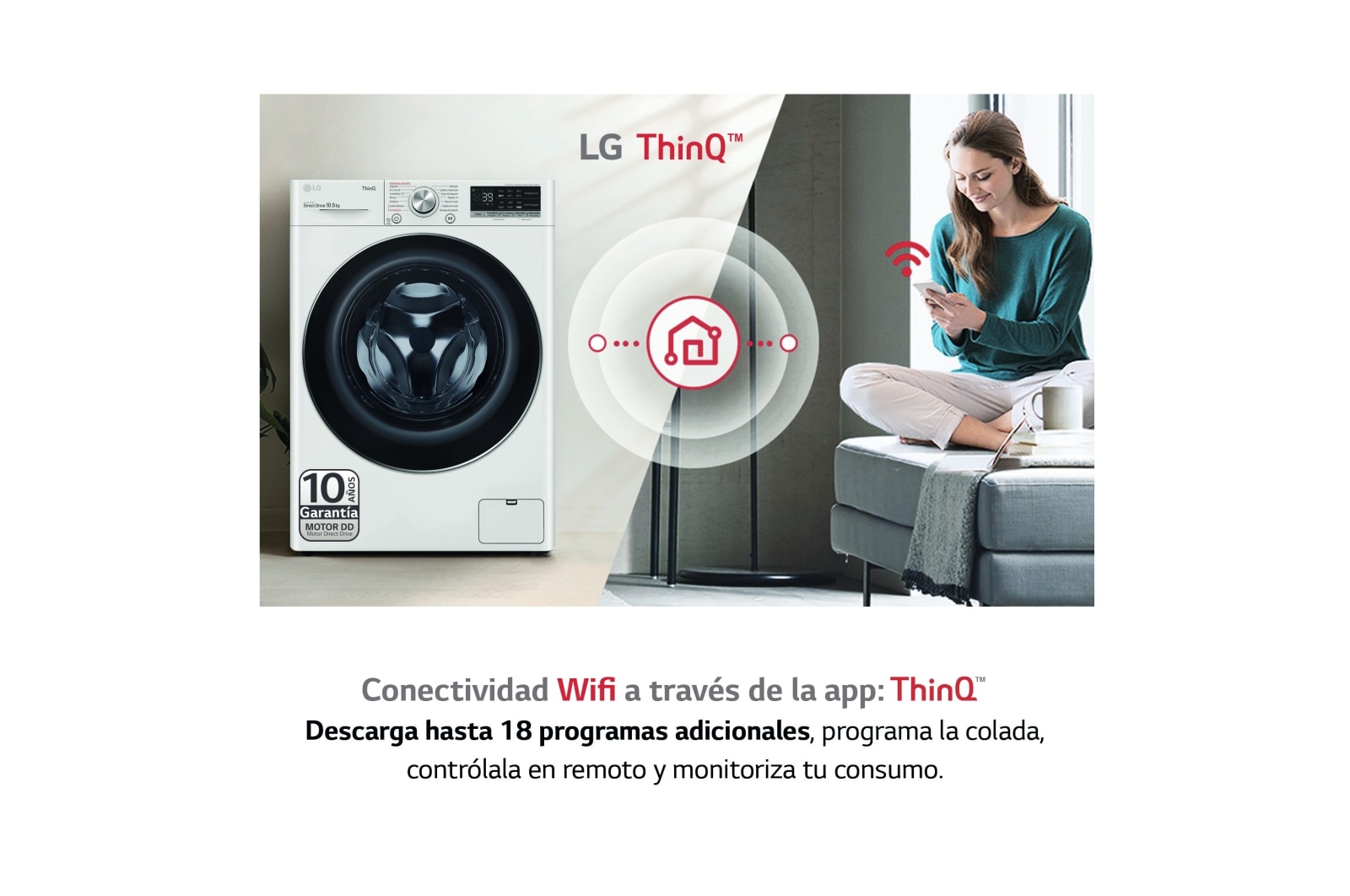 LG Lavadora inteligente AI Direct Drive 10.5kg, 1400rpm, Clasificación A, Blanca, Serie 700, F4WV7010S2W