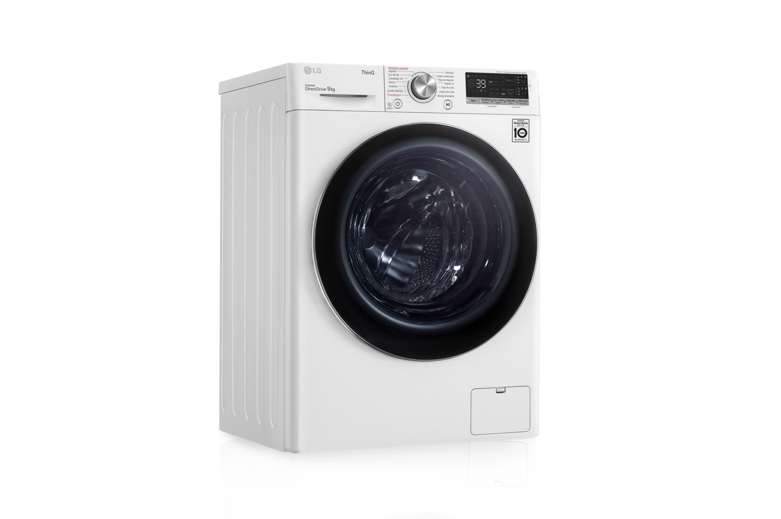 LG Lavadora inteligente 9kg, AI Direct Drive™, TurboWash 360º, con autodosificación de detergente, 1400rpm, Clasificación A, Blanca, Serie 750, F4WV7509S2W