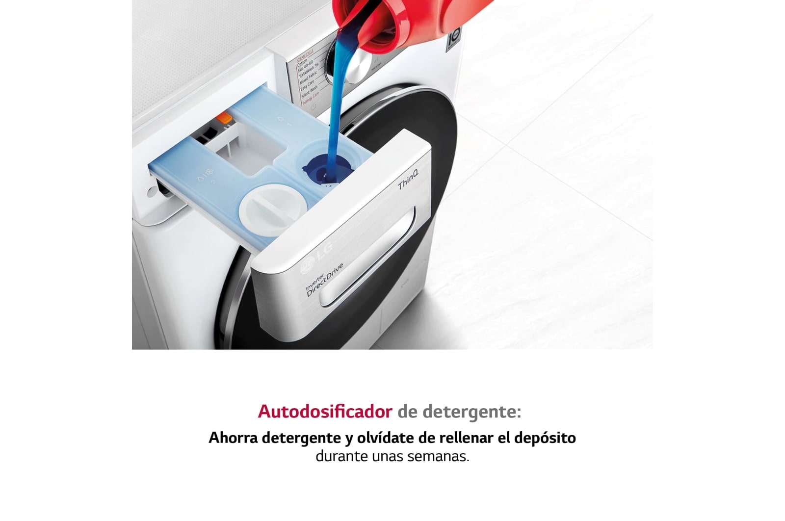 LG Lavadora inteligente 9kg, AI Direct Drive™, TurboWash 360º, con autodosificación de detergente, 1400rpm, Clasificación A, Blanca, Serie 750, F4WV7509S2W