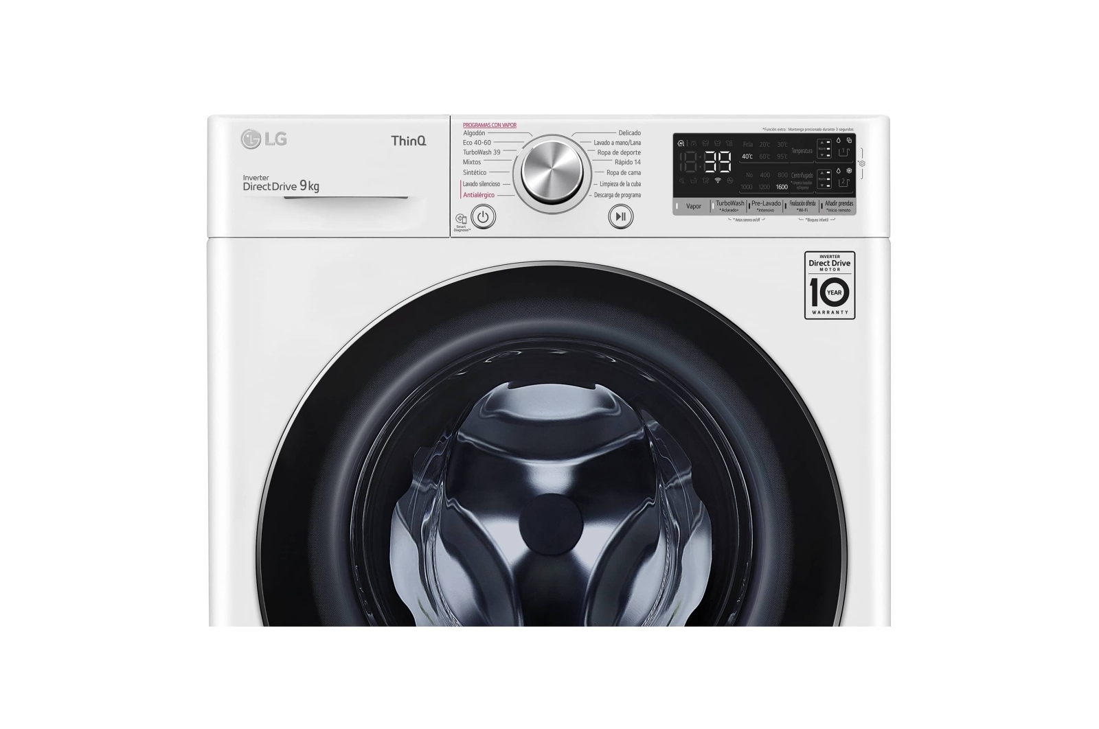 LG Lavadora inteligente 9kg, AI Direct Drive™, TurboWash 360º, con autodosificación de detergente, 1400rpm, Clasificación A, Blanca, Serie 750, F4WV7509S2W