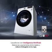 LG Lavadora inteligente 9kg, AI Direct Drive™, TurboWash 360º, con autodosificación de detergente, 1400rpm, Clasificación A, Blanca, Serie 750, F4WV7509S2W