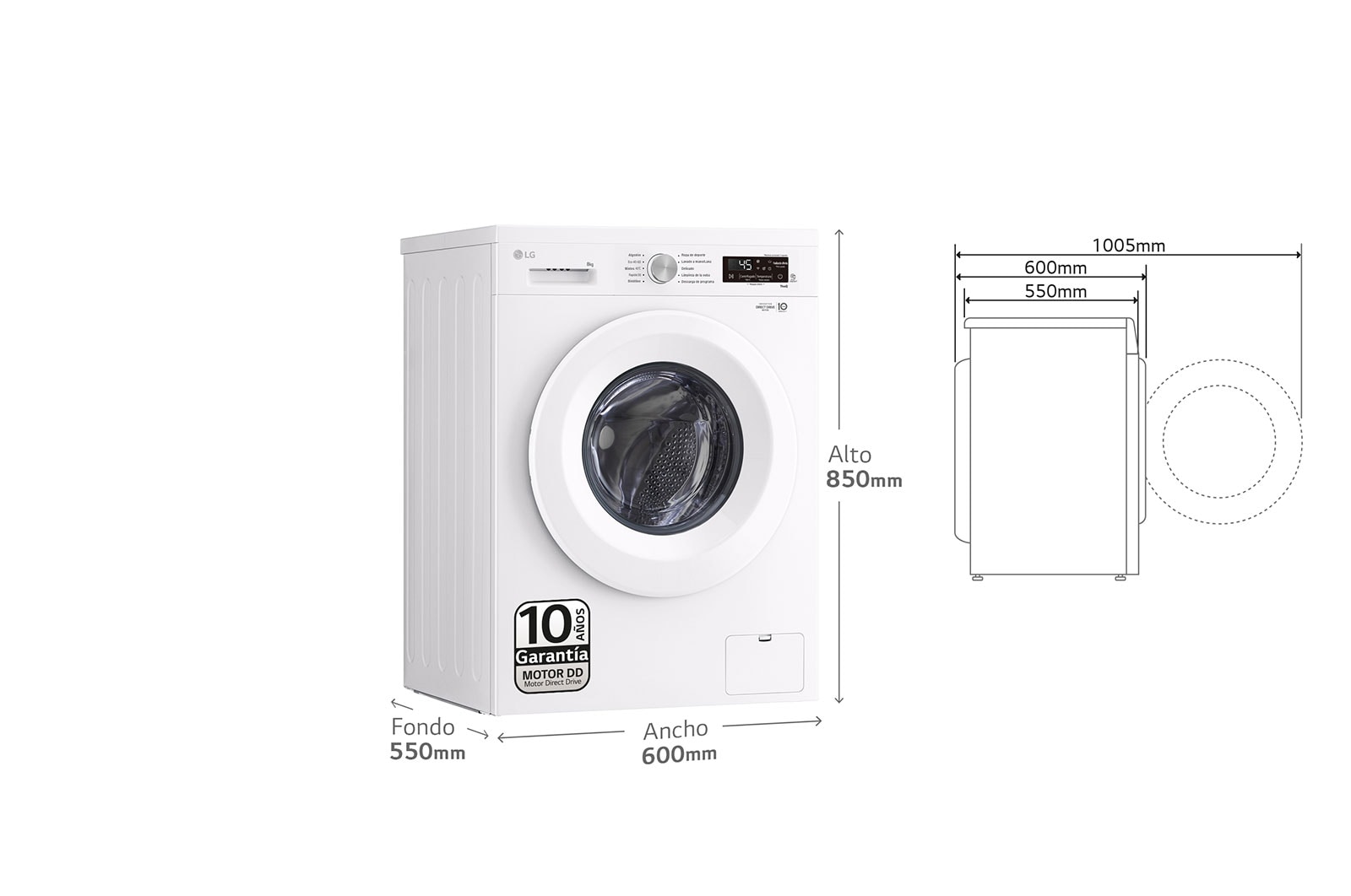 LG Lavadora eficiente 8kg, 1400rpm, A, con vapor, Serie 100, F4X1008NWH