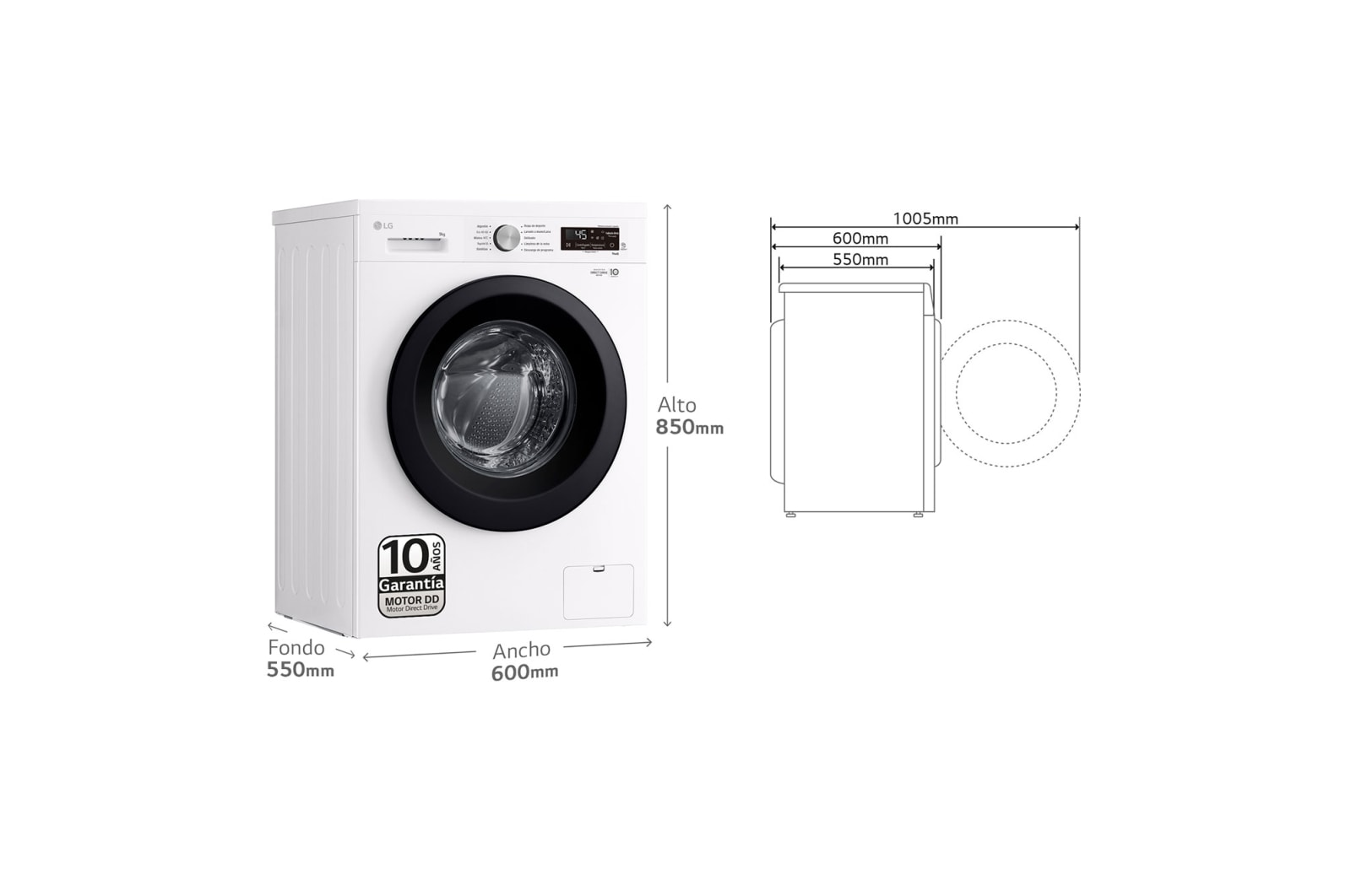 LG Lavadora eficiente 9kg, 1400rpm, A, con vapor, Serie 100, F4X1009NWK