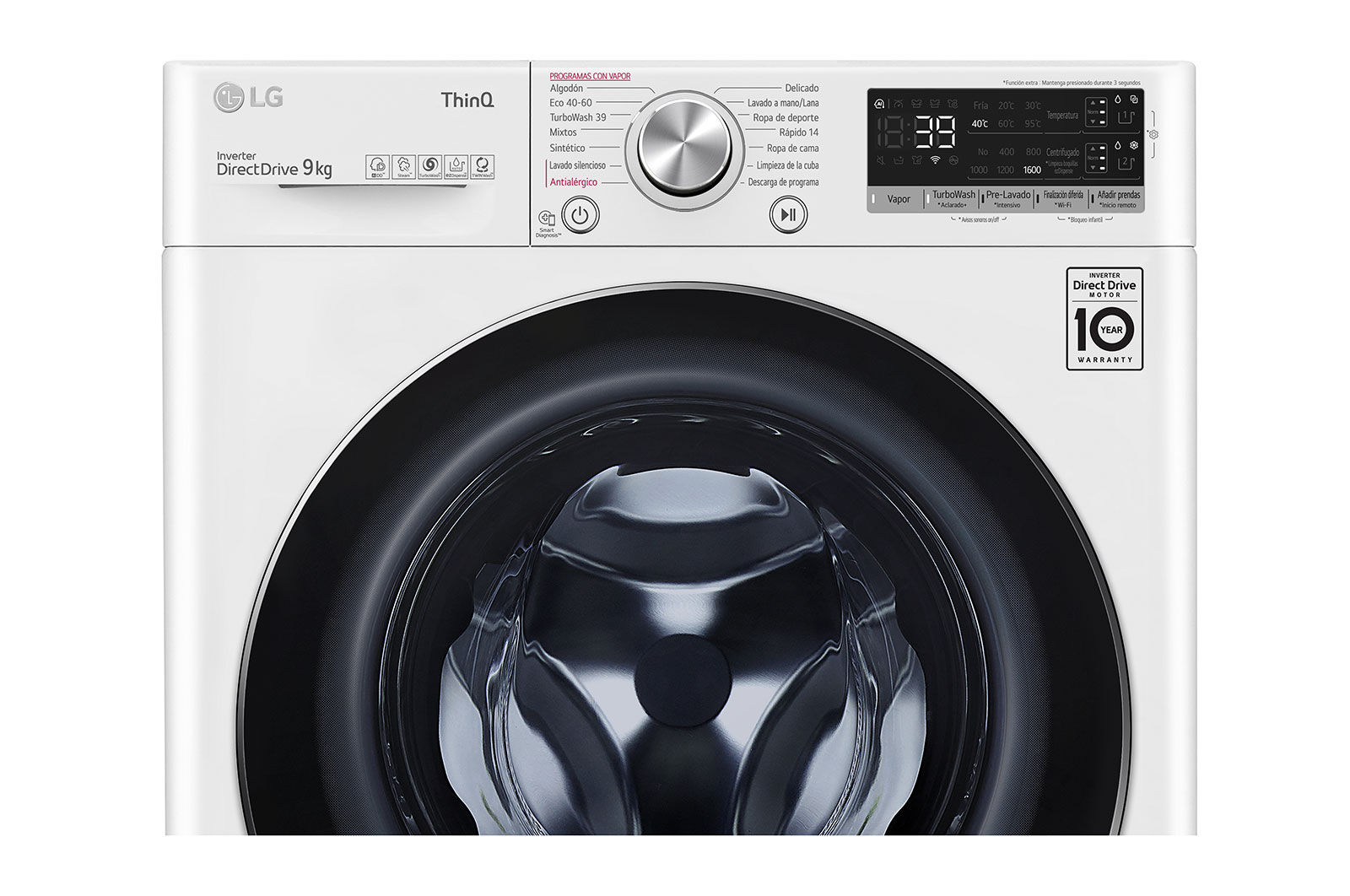 LG Lavadora inteligente  AI Direct Drive con Autodosificación de detergente, 9kg, 1600rpm, Clasificación A, Blanca, Serie 750, F6WV7509S2W