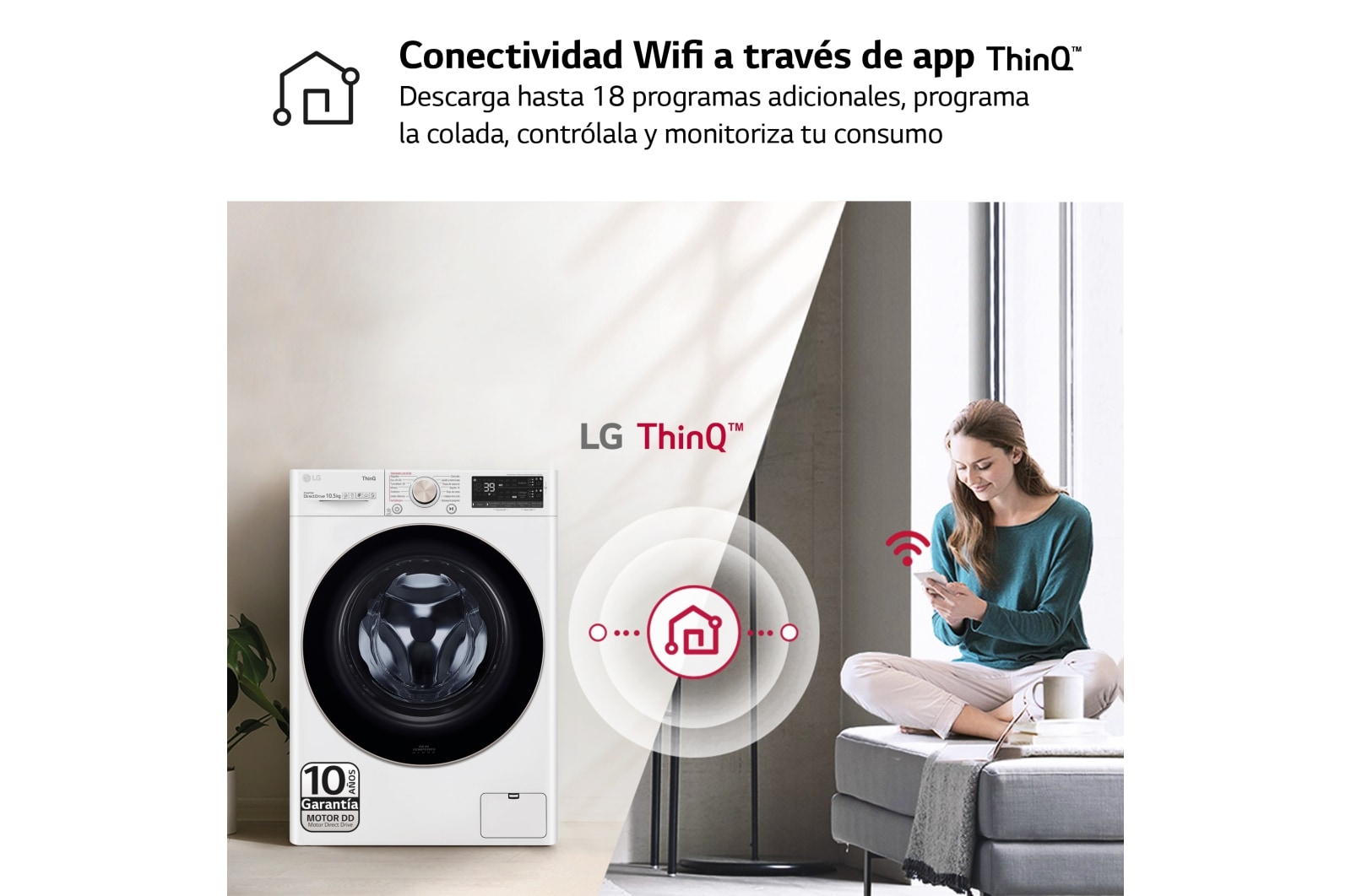 LG Lavadora inteligente  AI Direct Drive TM,<br> TurboWash 360º,  con autodosificación de detergente, 10,5kg, 1600rpm,<br> Clasificación Un 10% más eficiente que  A<br> Blanca, Serie 750, F6WV7510PRW