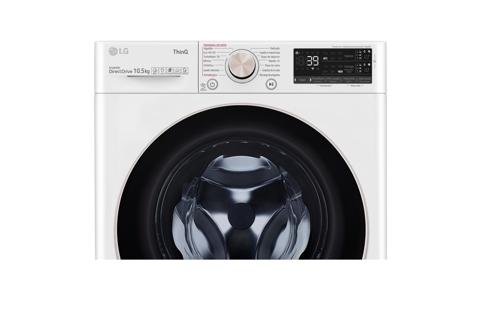 LG Lavadora inteligente  AI Direct Drive TM,<br> TurboWash 360º,  con autodosificación de detergente, 10,5kg, 1600rpm,<br> Clasificación Un 10% más eficiente que  A<br> Blanca, Serie 750, F6WV7510PRW