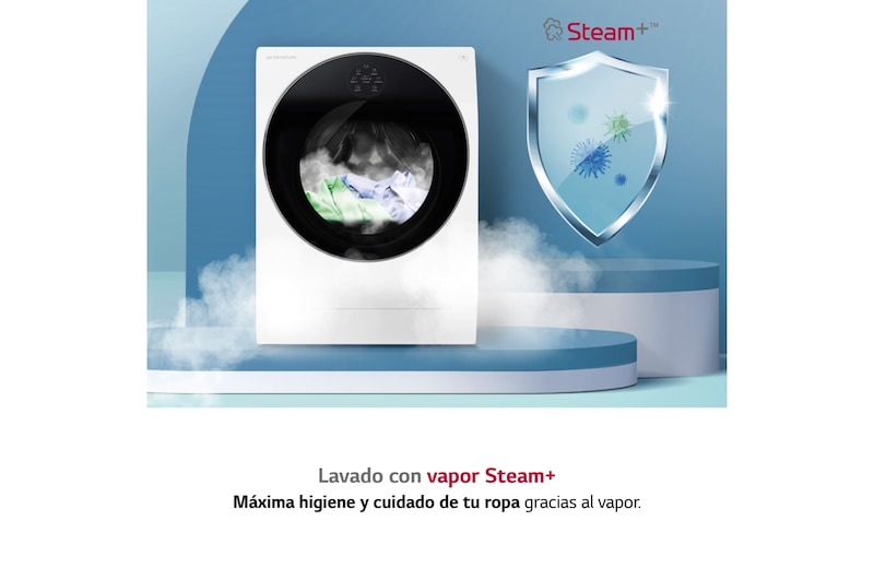 LG Lavasecadora LG SIGNATURE con bomba de calor, Clase A lavado/A secado, 12kg lavado/7kg secado, 1.600 rpm, Blanca, LSWD100E